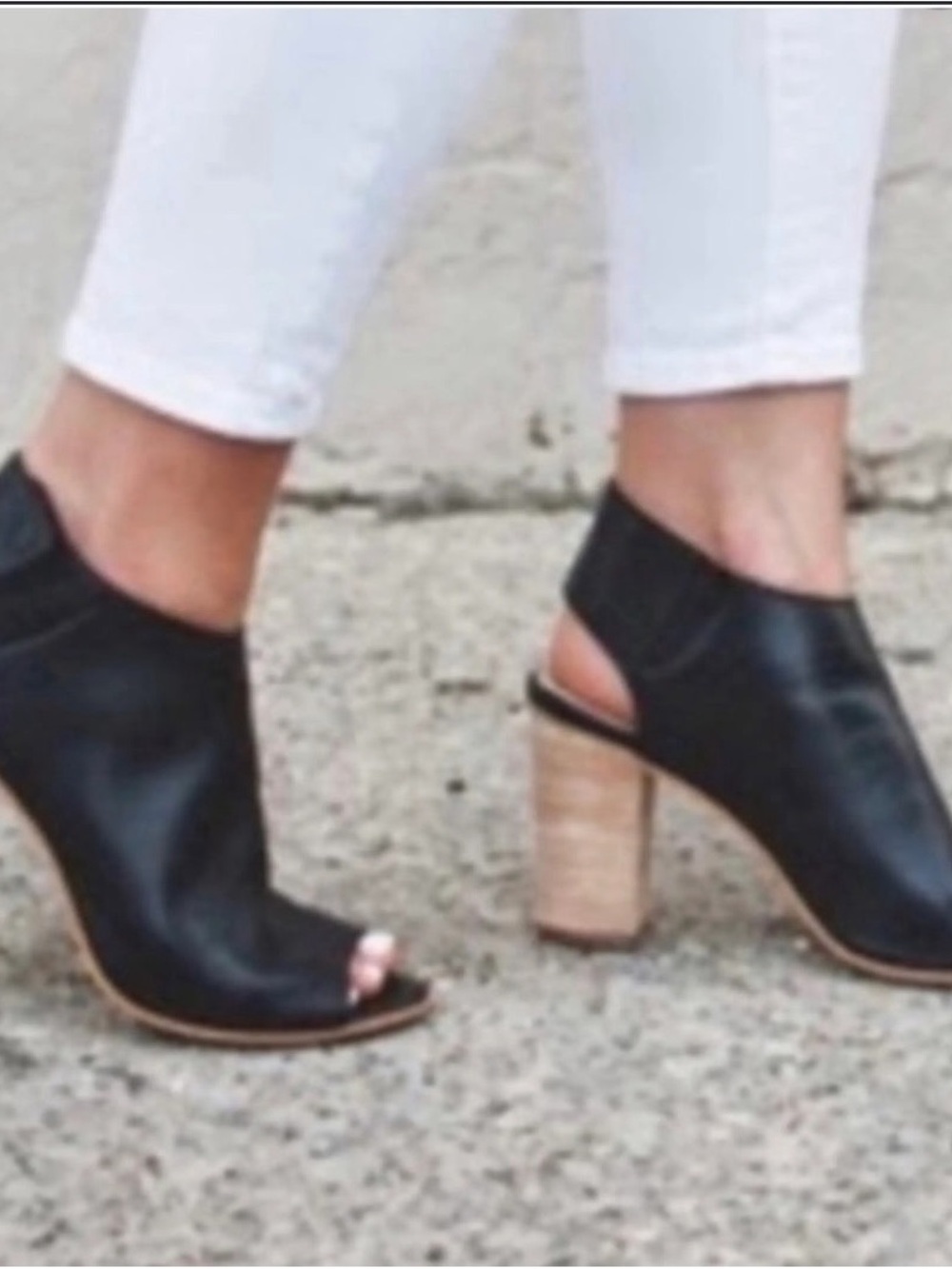 Kork-Ease Black Leather Peep-Toe Block Heel Sandals